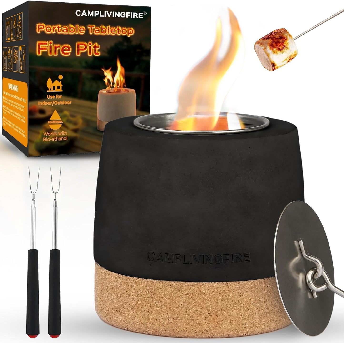 Tabletop Fire Pit, Round Concrete Smokeless Smores Fire Pit Table Top as Smores Maker Kit for Indoor & Patio Decor, Gifts for Women Mom Her Wedding Housewarming Christmas Birthday White Elephant Gifts