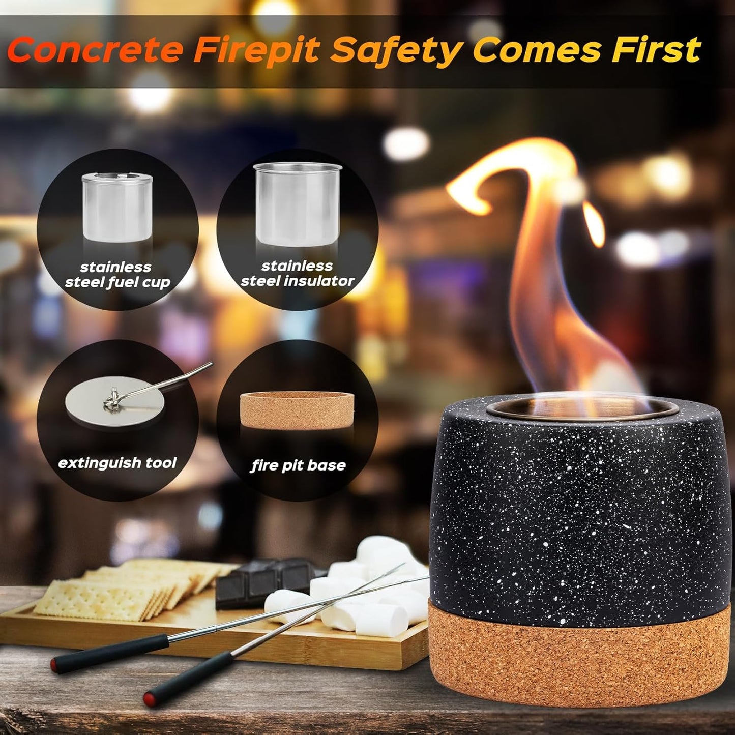 Tabletop Fire Pit, Round Concrete Smokeless Smores Fire Pit Table Top as Smores Maker Kit for Indoor & Patio Decor, Gifts for Women Mom Her Wedding Housewarming Christmas Birthday White Elephant Gifts