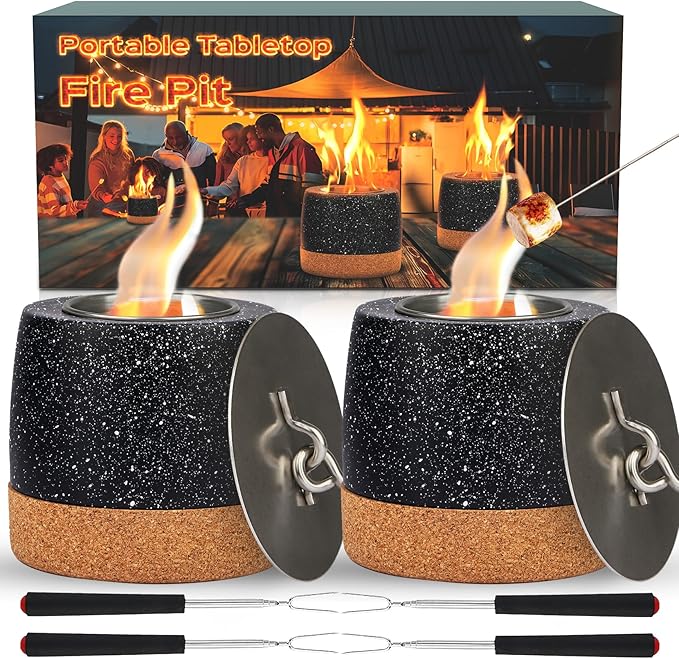 Tabletop Fire Pit, Round Concrete Smokeless Smores Fire Pit Table Top as Smores Maker Kit for Indoor & Patio Decor, Gifts for Women Mom Her Wedding Housewarming Christmas Birthday White Elephant Gifts