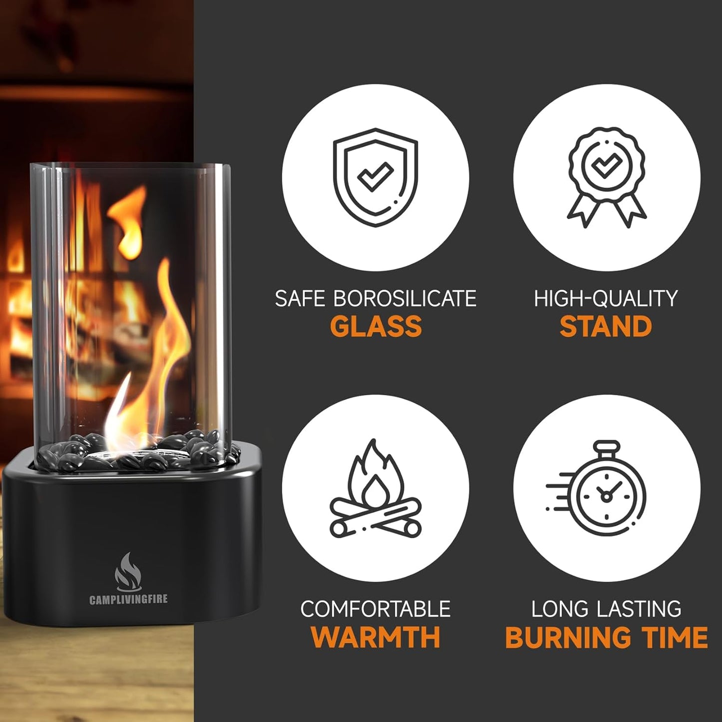 Tabletop Fire Pit, Square Indoor Fire Pit Ethanol Tabletop Fireplace, Smores Table Top Firepit for Patio Decor, Gifts for Women Mom Her Wedding Housewarming Christmas Birthday White Elephant Gifts