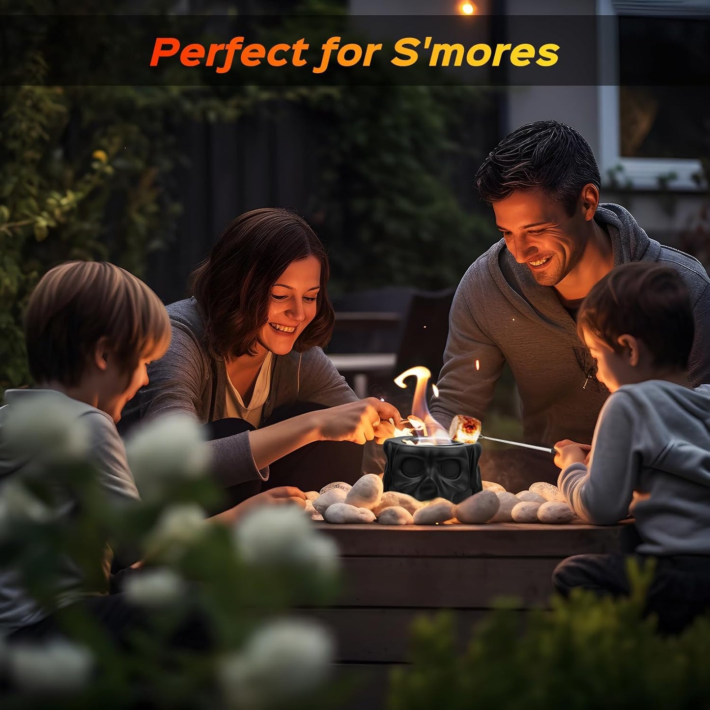 Tabletop Fire Pit Concrete Smokeless Smores Fire Pit as Smores Maker Kit White Elephant Gifts for Adults Dual Burner Cups Rubbing Alcohol Tabletop Firepit for Indoor & Patio Décor