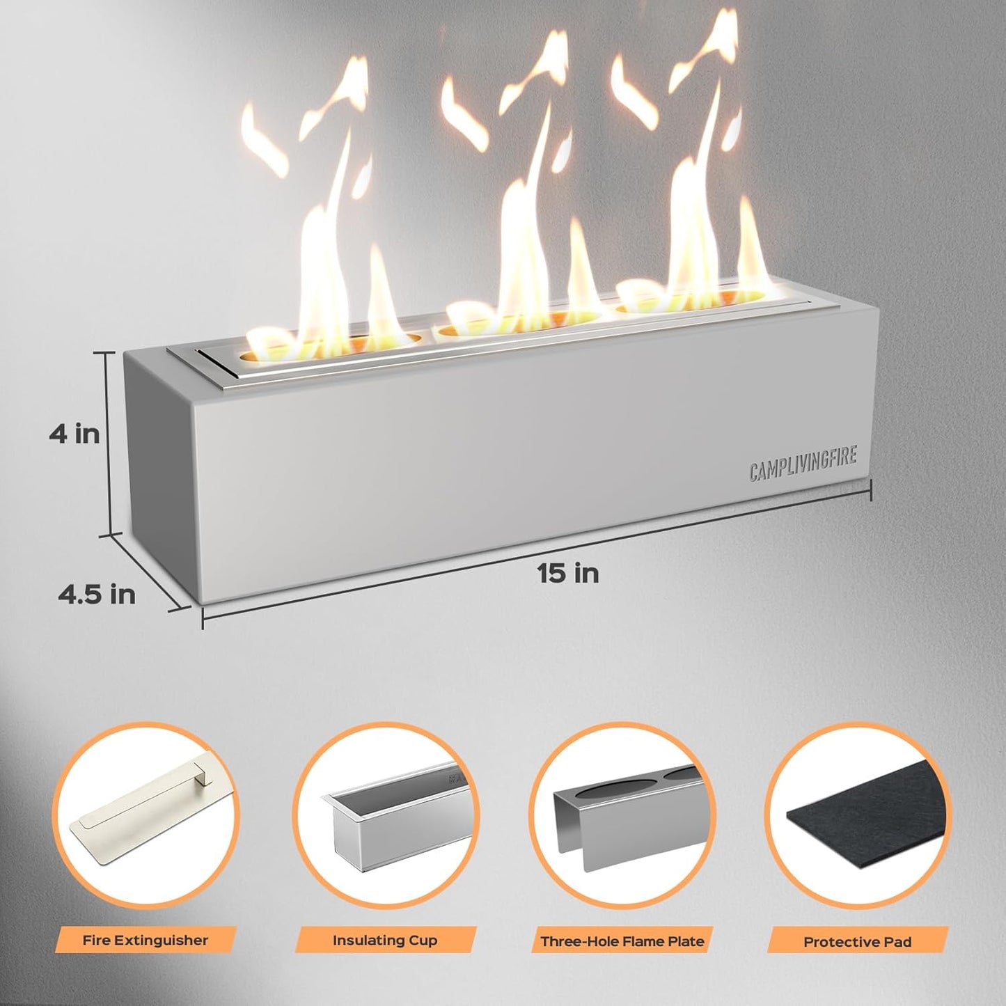 Tabletop Fire Pit with 4 Extendable Smores Sticks, Indoor Outdoor Fire Pit Table Top, Rectangle Tabletop Fireplace, Rubbing Alcohol Smores Fire Pit, Patio Decor Festive Gift - Gray