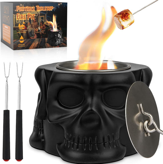 Tabletop Fire Pit Concrete Smokeless Smores Fire Pit as Smores Maker Kit White Elephant Gifts for Adults Dual Burner Cups Rubbing Alcohol Tabletop Firepit for Indoor & Patio Décor