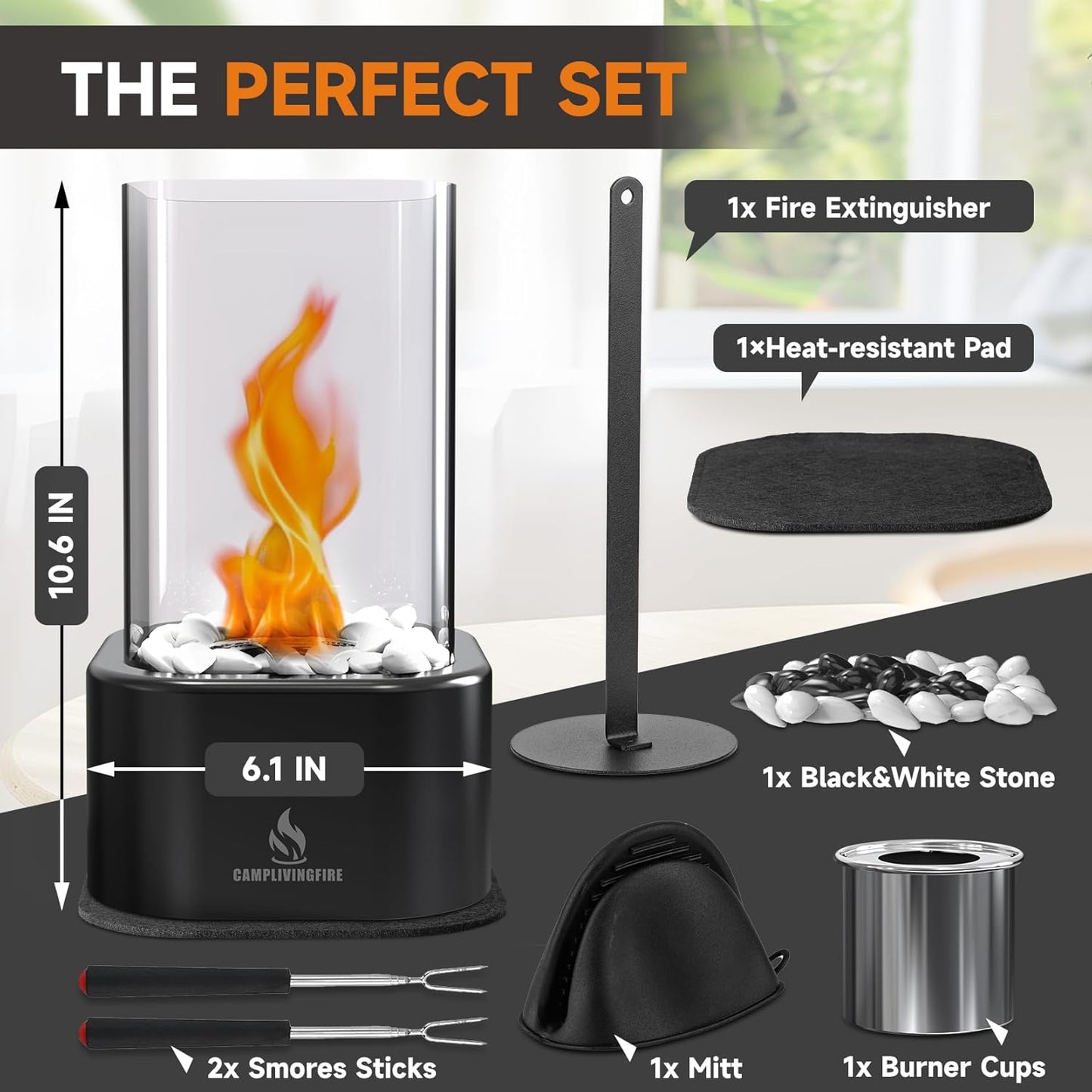 Tabletop Fire Pit, Square Indoor Fire Pit Ethanol Tabletop Fireplace, Smores Table Top Firepit for Patio Decor, Gifts for Women Mom Her Wedding Housewarming Christmas Birthday White Elephant Gifts