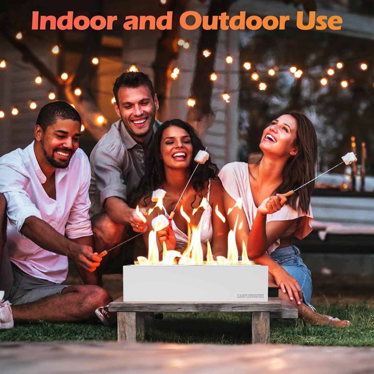Tabletop Fire Pit with 4 Extendable Smores Sticks, Indoor Outdoor Fire Pit Table Top, Rectangle Tabletop Fireplace, Rubbing Alcohol Smores Fire Pit, Patio Decor Festive Gift - Gray