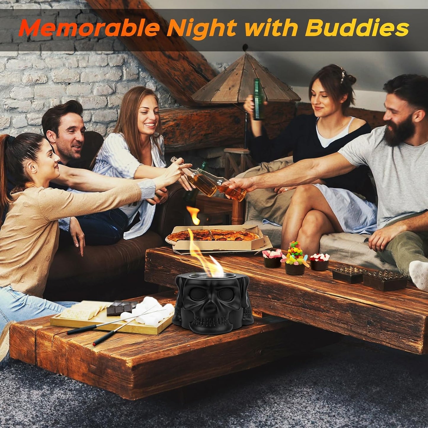 Tabletop Fire Pit Concrete Smokeless Smores Fire Pit as Smores Maker Kit White Elephant Gifts for Adults Dual Burner Cups Rubbing Alcohol Tabletop Firepit for Indoor & Patio Décor