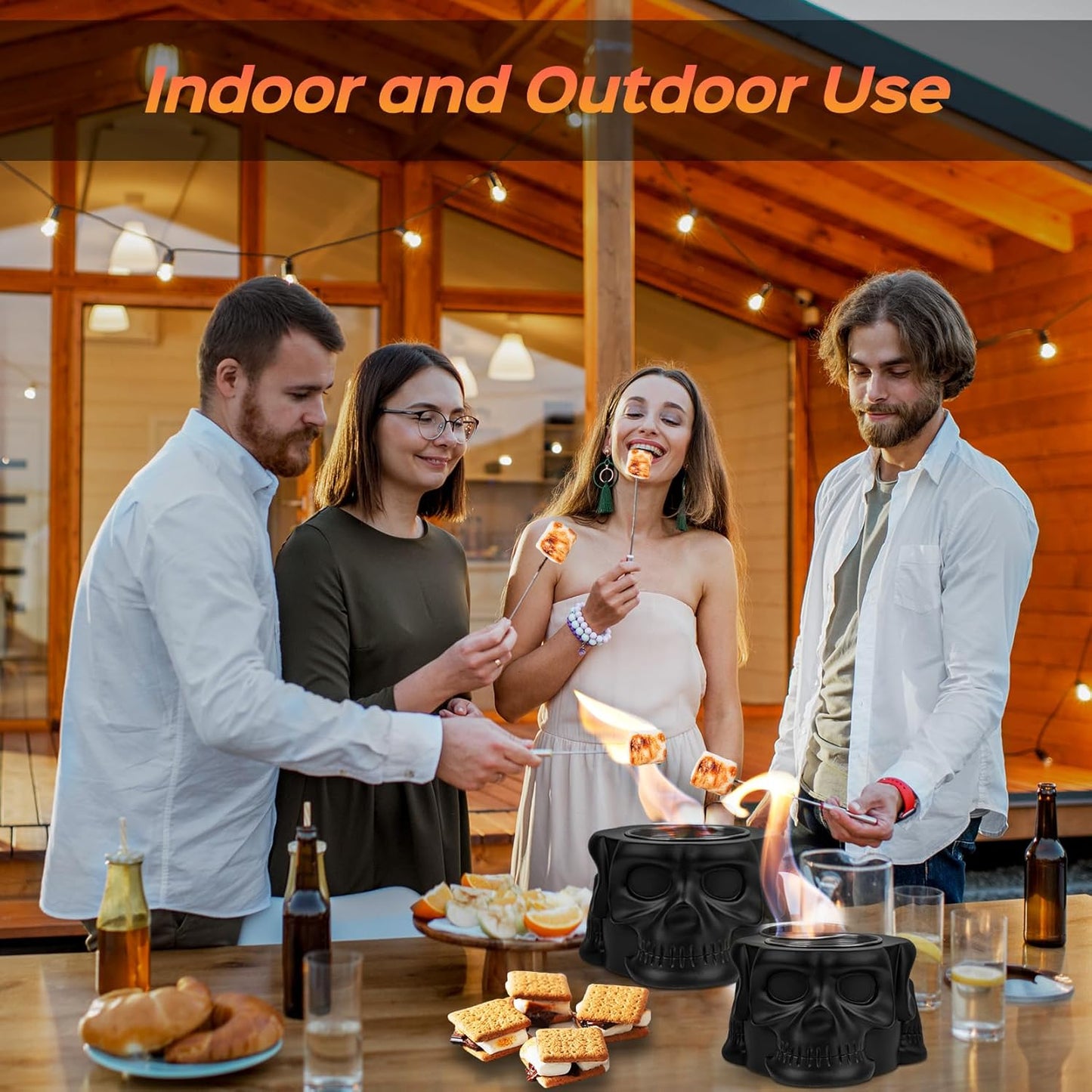 Tabletop Fire Pit Concrete Smokeless Smores Fire Pit as Smores Maker Kit White Elephant Gifts for Adults Dual Burner Cups Rubbing Alcohol Tabletop Firepit for Indoor & Patio Décor