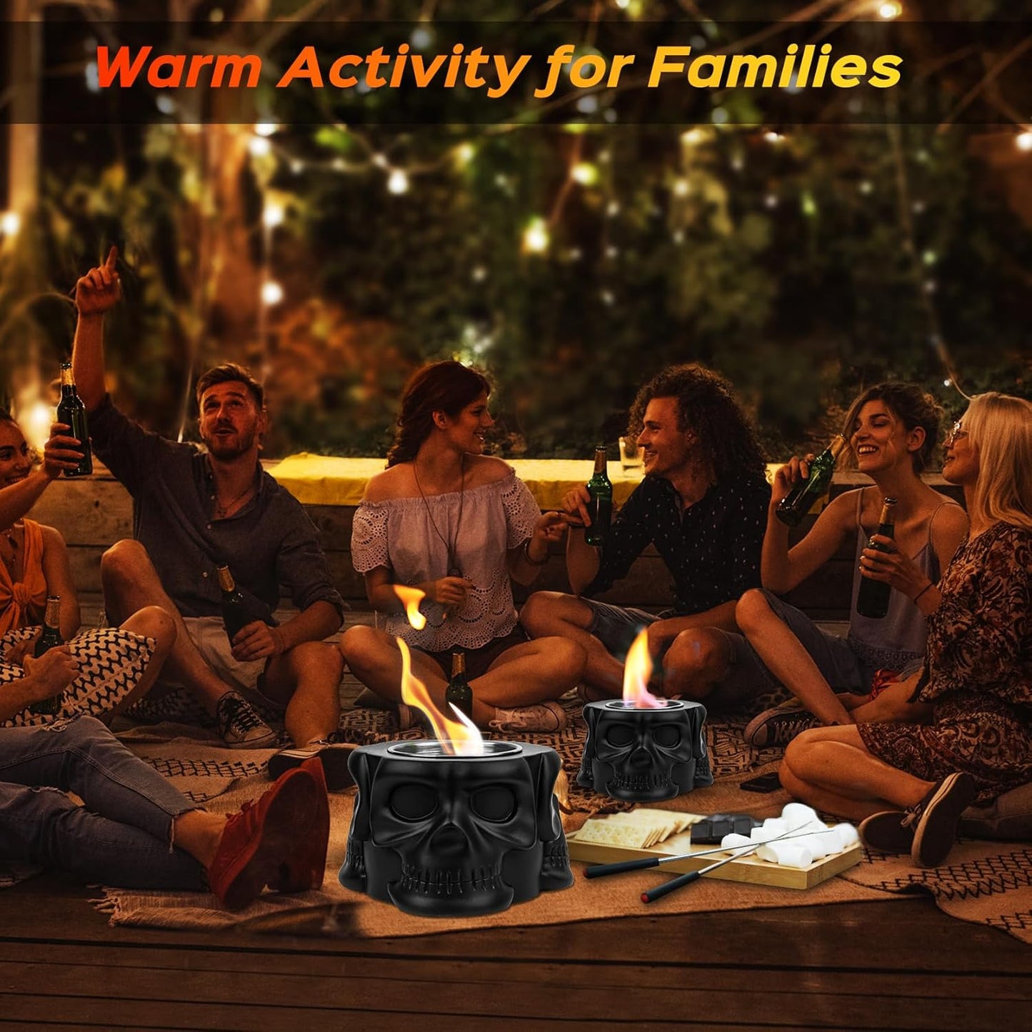 Tabletop Fire Pit Concrete Smokeless Smores Fire Pit as Smores Maker Kit White Elephant Gifts for Adults Dual Burner Cups Rubbing Alcohol Tabletop Firepit for Indoor & Patio Décor
