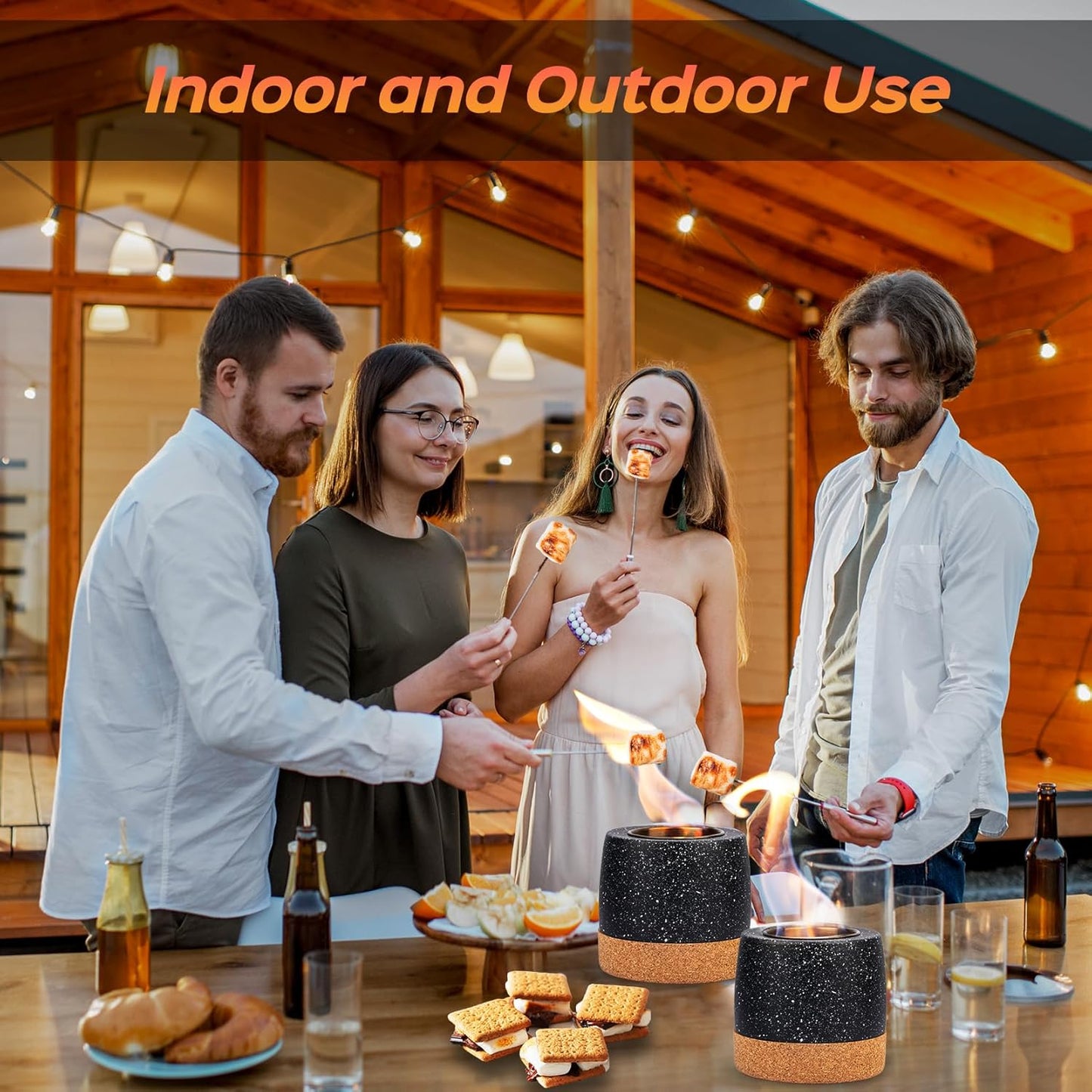 Tabletop Fire Pit, Round Concrete Smokeless Smores Fire Pit Table Top as Smores Maker Kit for Indoor & Patio Decor, Gifts for Women Mom Her Wedding Housewarming Christmas Birthday White Elephant Gifts